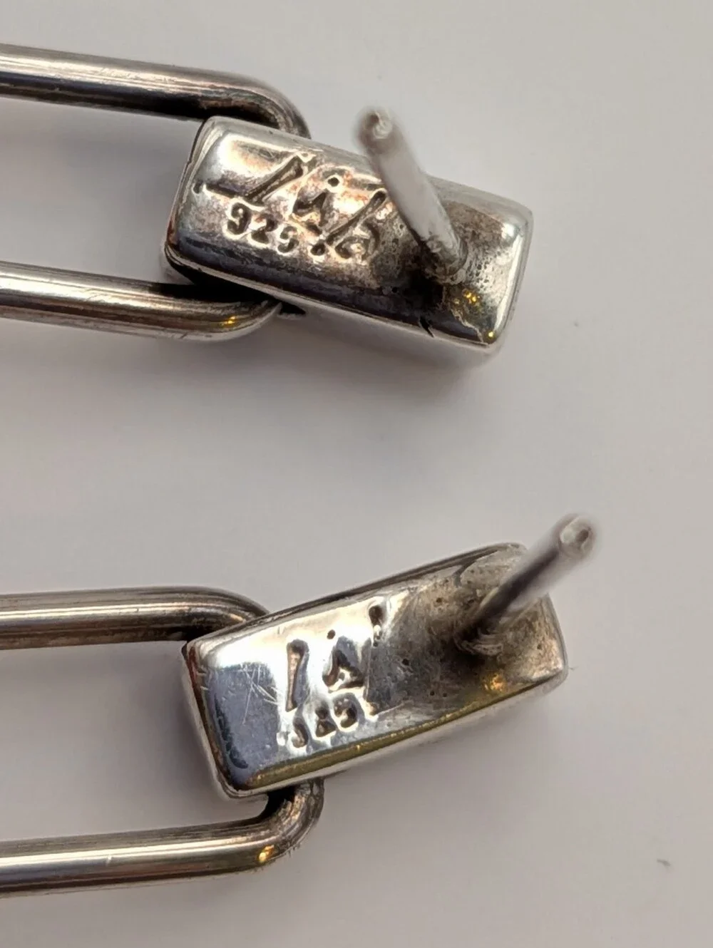 Vintage Sterling 925 Silver Amber Beaded Drop Modernist Minimalist Earrings